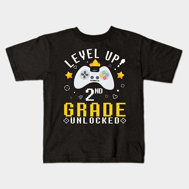 Gamer Fans Students Level Up 2nd Grade Unlocked First Day Of School Kids T-Shirt by joandraelliot